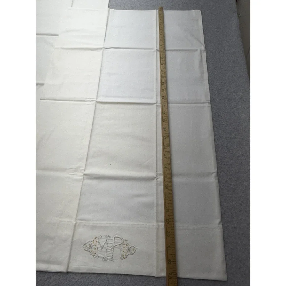 Pacific Percale Pillowcases‎ Set of 2 Mr & Mrs Embroidered Made in USA 42x38.5